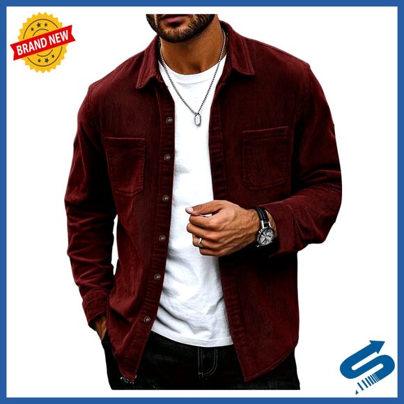 Men's Vintage Corduroy Shacket Blazer Long Sleeve Button Down Lapel